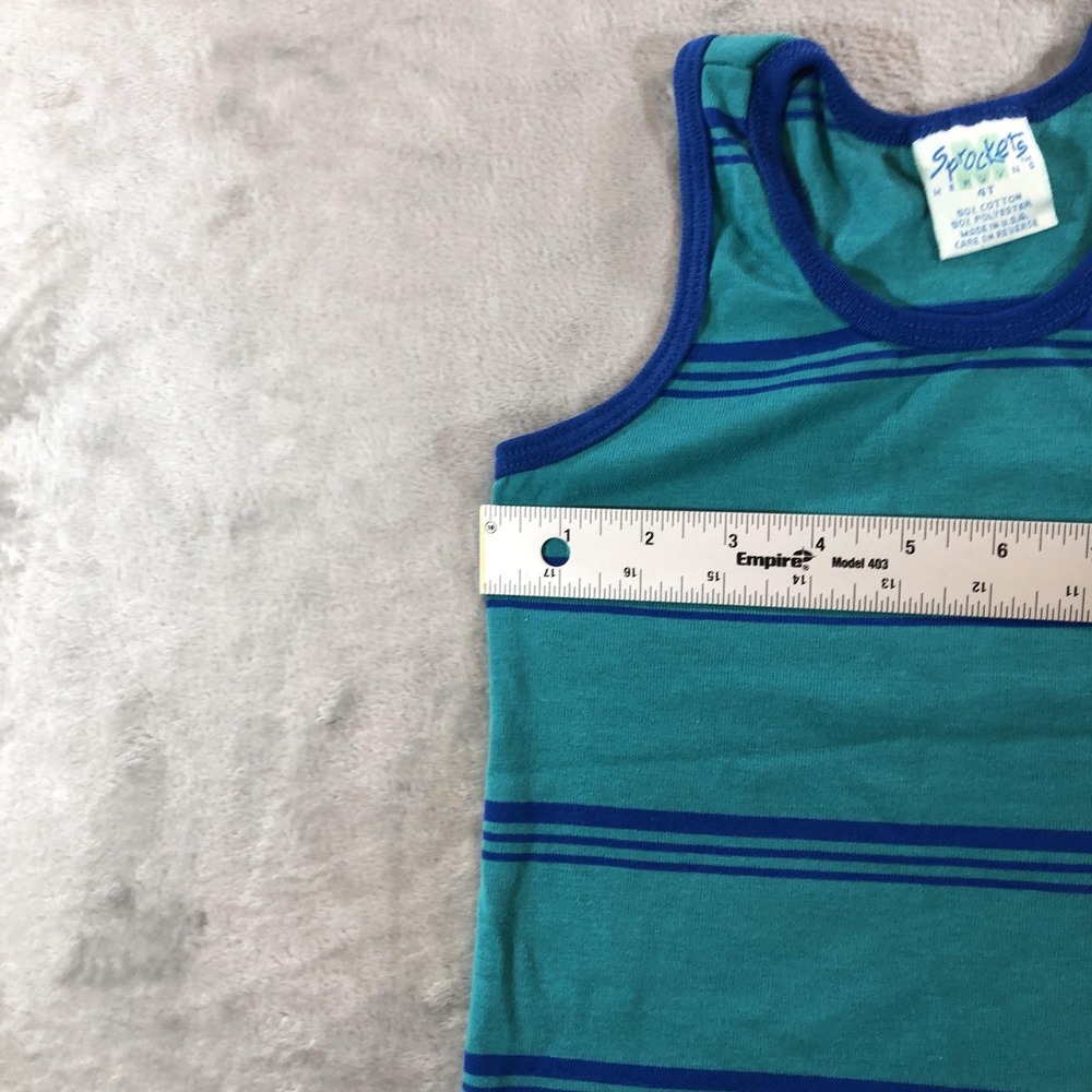 Vintage Sprockets Tank Top Boys 4T Green Blue Stripe Made USA Single Stitch - Picture 4 of 11